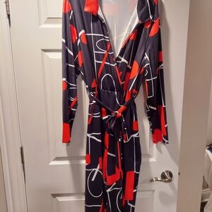 SHEIN Red and Black Geometric Jumpsuit